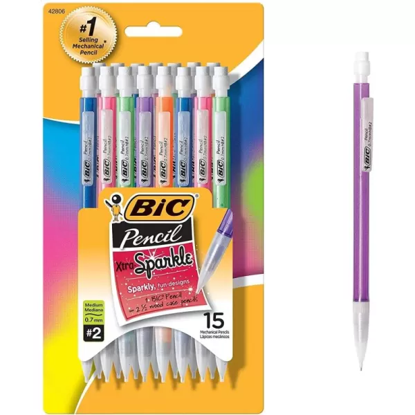 BIC XtraSparkle Number 2 Mechanical Pencils With Erasers MPLP241BLK Medium Point 07mm 24Count Pack Cute Mechanical Pencils For Girls Boys and Adults Barrel Colors May Vary07mm
