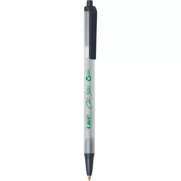 imageBIC Ecolutions Clic Stic Black Ballpoint Pens Medium Point 10mm 12Count Pack Retractable Ball Point Pens Made from 78 Recycled Plastic