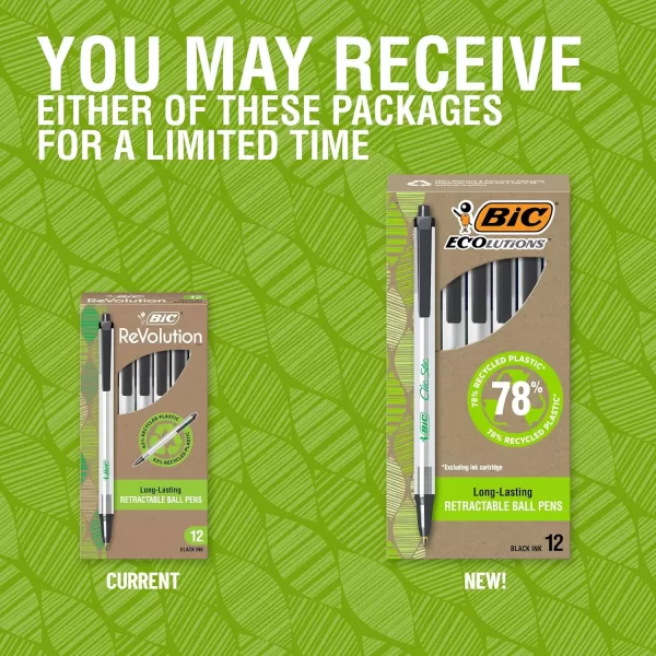 imageBIC Ecolutions Clic Stic Black Ballpoint Pens Medium Point 10mm 12Count Pack Retractable Ball Point Pens Made from 78 Recycled Plastic