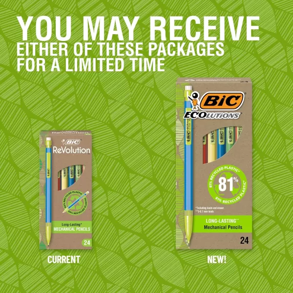 imageBIC Ecolutions Mechanical Pencils with Erasers With Colorful Barrel Medium Point 07mm 96Count Pack Mechanical Pencils Made from 81 Recycled Plastic Excluding Leads and Erasers24 Count Pack of 4
