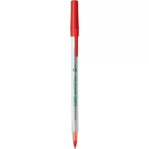 imageBIC Ecolutions Round Stic Ballpoint Pens Medium Point 10mm 200Count Pack Blue Ink Pens Made from 97 Recycled PlasticRed