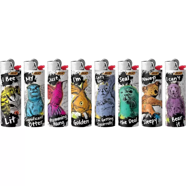 imageBIC Maxi Pocket Lighter Special Edition Street Art Collection Assorted Unique Lighter Designs 8 Count Pack of LightersParty Animal