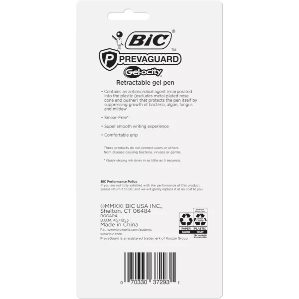 imageBIC PrevaGuard Gelocity Gel Pen With Builtin Protection To Suppress Bacteria Growth On The Pen Medium Point 07mm Black 4Pack