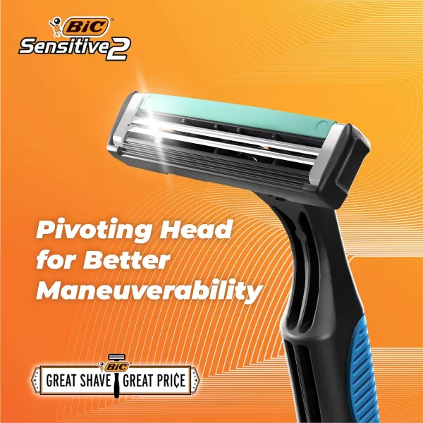 imageBIC Sensitive 2 Disposable Razors for Men With 2 Blades for Sensitive Skin 18 Count Value Pack of Shaving RazorsBlue