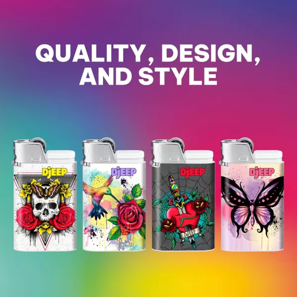 imageDJEEP Elegant Collection Pocket Lighters Marbled Unique Designs LongLasting 4Count Pack of Disposable Lighters Great Stocking StuffersTattoo