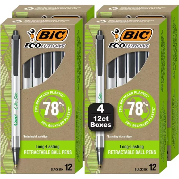 imageBIC Ecolutions Clic Stic Black Ballpoint Pens Medium Point 10mm 48Count Pack Retractable Ball Point Pens Made from 78 Recycled Plastic