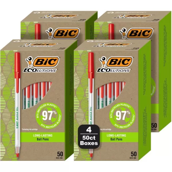 imageBIC Ecolutions Round Stic Ballpoint Pens Medium Point 10mm 200Count Pack Blue Ink Pens Made from 97 Recycled PlasticRed