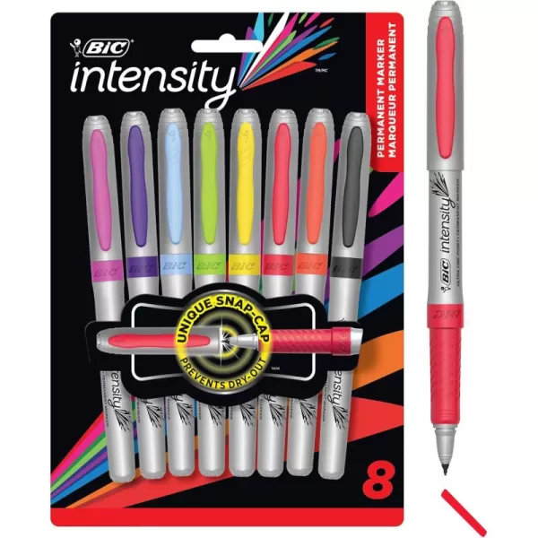 imageBIC Intensity Fashion Permanent Markers Ultra Fine Point Assorted Colors NonSlip Grip For Comfort ampamp Control 8Count