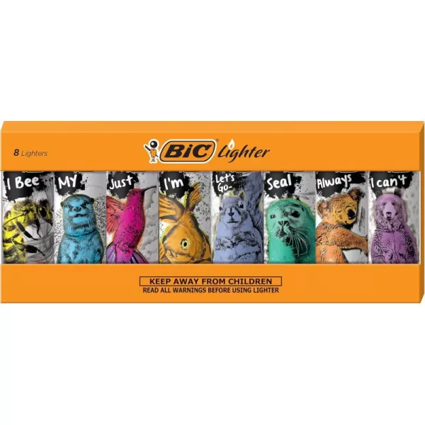 imageBIC Maxi Pocket Lighter Special Edition Street Art Collection Assorted Unique Lighter Designs 8 Count Pack of LightersParty Animal