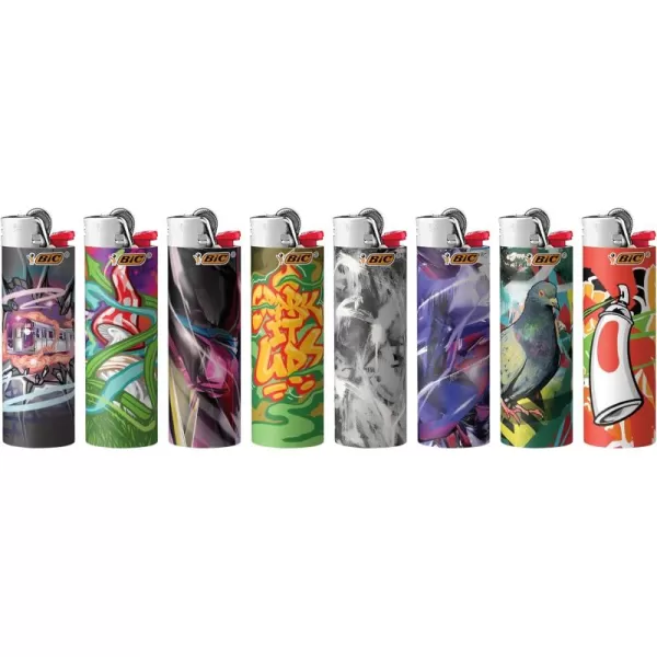 imageBIC Maxi Pocket Lighter Special Edition Street Art Collection Assorted Unique Lighter Designs 8 Count Pack of LightersStreet Art