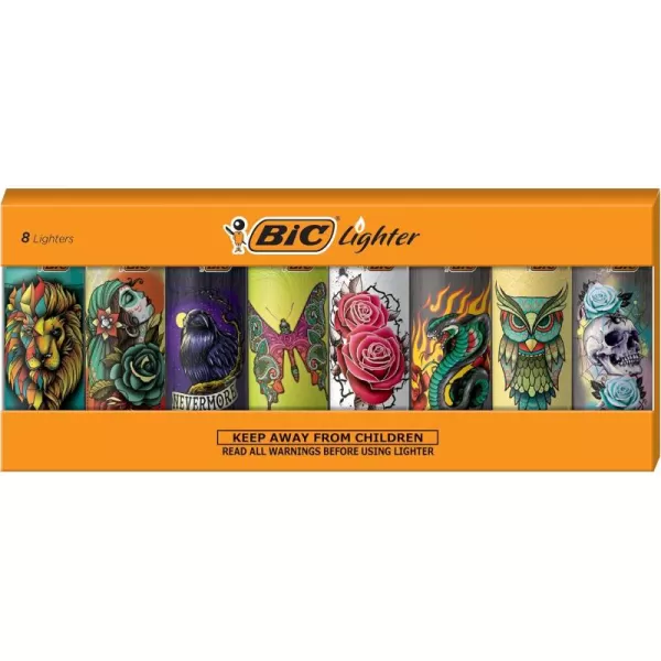 imageBIC Maxi Pocket Lighter Special Edition Street Art Collection Assorted Unique Lighter Designs 8 Count Pack of LightersTattoos