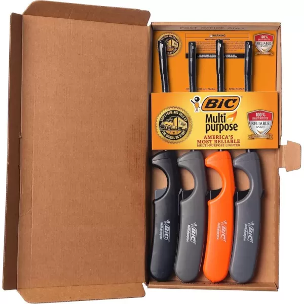 imageBIC Multi Purpose Lighter with Long Flex Wand Great Lighter for Candles Grills and Fireplaces 4 Count Pack of Lighters Assorted Colors