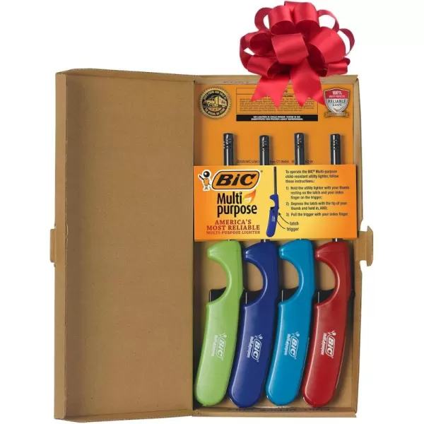 imageBIC MultiPurpose Classic Edition Lighters Great for Holiday Candles and Fireplaces Assorted Colors 4Pack Colors May VaryMulticolored