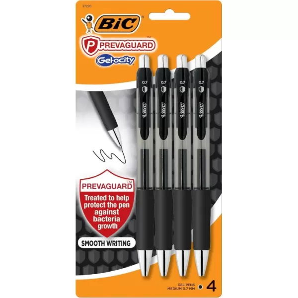 imageBIC PrevaGuard Gelocity Gel Pen With Builtin Protection To Suppress Bacteria Growth On The Pen Medium Point 07mm Black 4Pack