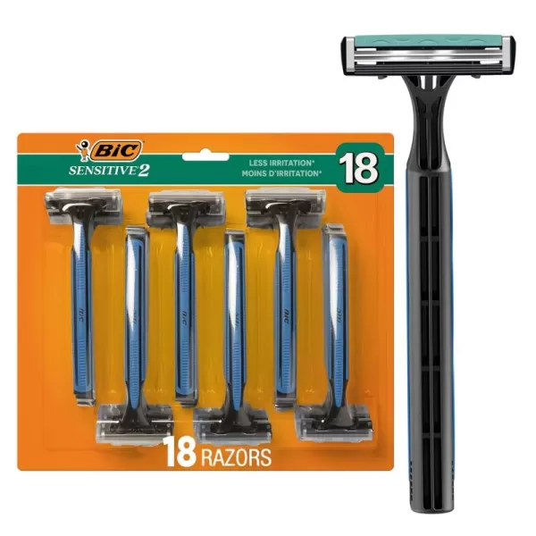 imageBIC Sensitive 2 Disposable Razors for Men With 2 Blades for Sensitive Skin 18 Count Value Pack of Shaving RazorsAssorted
