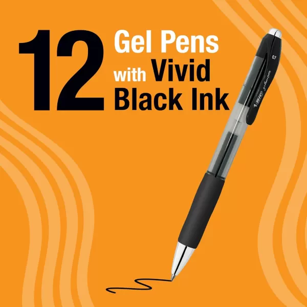 imageBIC Gelocity Pro Black Gel Pens Medium Point 07 mm Smooth SmearResistant Black Ink Ultra Comfortable Grip 12Count Pack