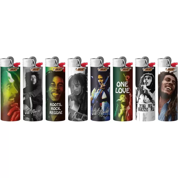 imageBIC Maxi Pocket Lighter Special Edition Bob Marley Collection Assorted Unique Lighter Designs 8 Count Pack of LightersMulticolor