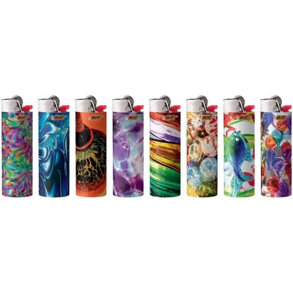 imageBIC Special Edition Blown Glass Series Maxi Pocket Lighters Set of 8 Lighters