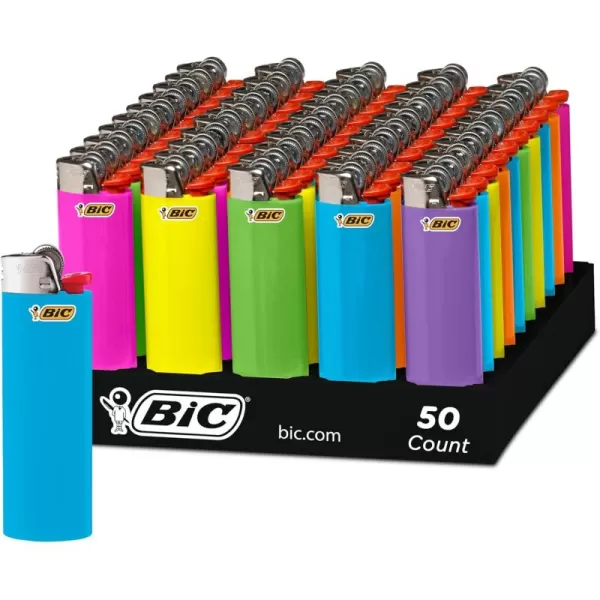 imageBIC Classic Lighters Pocket Lighter Style Fashion Assorted Colors 50 Count Tray Disposable Lighters