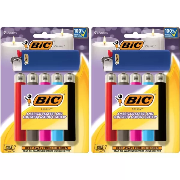 imageBIC Classic Lighters Pocket Style Lighter for Candles Assorted Colors Packaging May Vary 12 Count Pack of Lighters