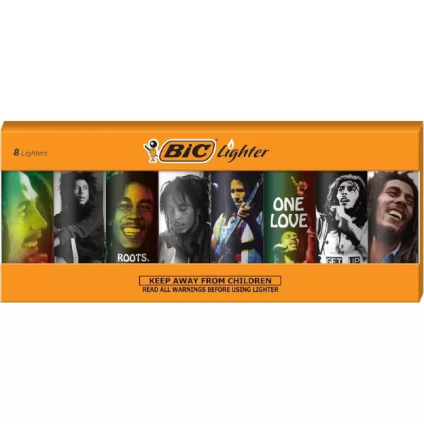 imageBIC Maxi Pocket Lighter Special Edition Bob Marley Collection Assorted Unique Lighter Designs 8 Count Pack of LightersMulticolor