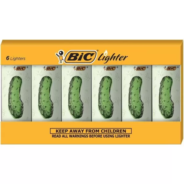 imageBIC Maxi Pocket Lighter Special Edition Pickle Collection Assorted Unique Lighter Designs 6 Count Pack of Lighters