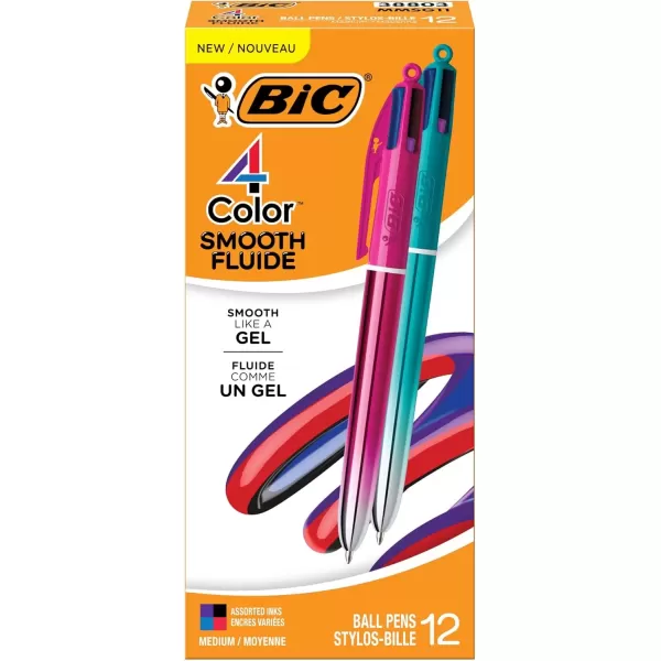 imageBIC 4Color Smooth Retractable Ballpoint Pens Medium Point 10mm 12Count Pack Colored Pens with LongLasting Ink