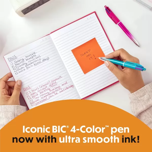 imageBIC 4Color Smooth Retractable Ballpoint Pens Medium Point 10mm 12Count Pack Colored Pens with LongLasting Ink
