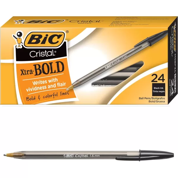 imageBIC Cristal Xtra Bold Ballpoint Pen Bold Point 16mm For Vivid And Dramatic Lines Black Ballpoint Pens 24Count