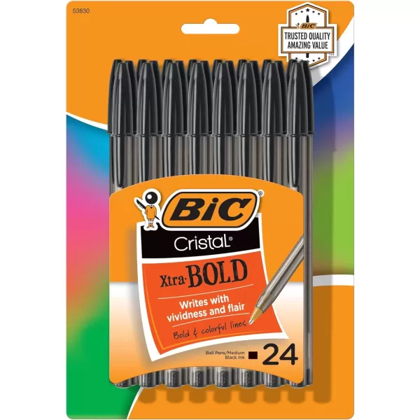 imageBIC Cristal Xtra Bold Ballpoint Pen Bold Point 16mm For Vivid And Dramatic Lines Black Ballpoint Pens 24Count