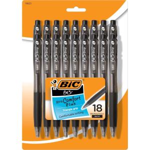 imageBIC BU3 Grip Retractable Ballpoint Pen Medium Point 10mm Black Side Click Retraction For Added Convenience 18Count1 Count Pack of 18