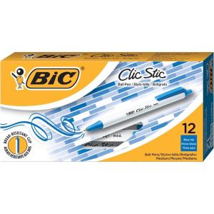 imageBIC Clic Stic Retractable Ball Pen Medium Point 10mm Blue 12CountBlue