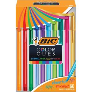 imageBIC Color Cues Pen Set WMSUA60AST 60Count Pack Assorted Colors Fun Color Pens for School Supplies Includes Cristal Xtra Smooth Ballpoint PensPen Set