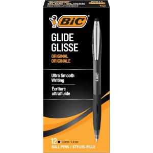 imageBIC Glide Black Retractable Ballpoint Pens Medium Point 10mm 12Count Pack Ultra Smooth Writing Black PensBlack