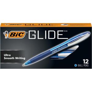 imageBIC Glide Black Retractable Ballpoint Pens Medium Point 10mm 12Count Pack Ultra Smooth Writing Black PensBlue