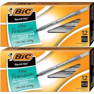 imageBIC Round Stic Xtra Precision Ball Point Pen Black 12 Pack1 Count Pack of 2