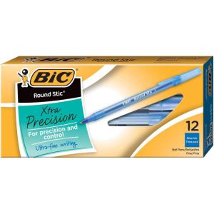 imageBIC Round Stic Xtra Precision Ballpoint Pen Fine Point 08mm Blue 12Count12 Count Pack of 1