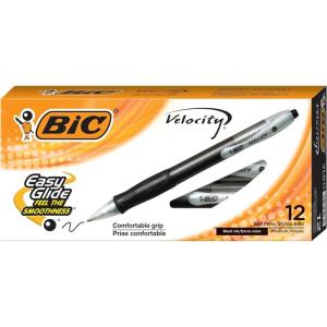 imageBIC Velocity Retractable Ballpoint Pens Medium Point 10 mm Black Ink Pens 12Count Pack With Comfortable GripBlack