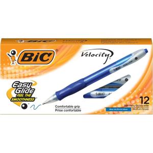 imageBIC Velocity Retractable Ballpoint Pens Medium Point 10 mm Black Ink Pens 12Count Pack With Comfortable GripBlue