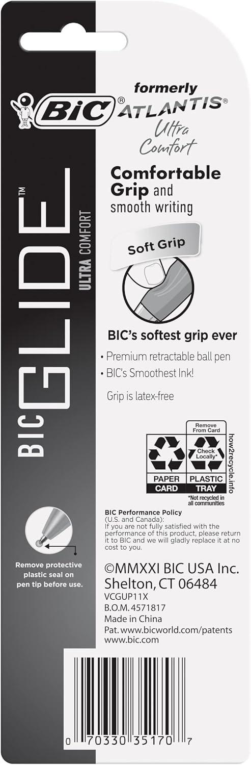 imageBIC Glide Ultra Comfort Retractable Ballpoint Pens Medium Point 10mm Black Assorted Barrel Colors 1Count Pack1 Count Pack of 3
