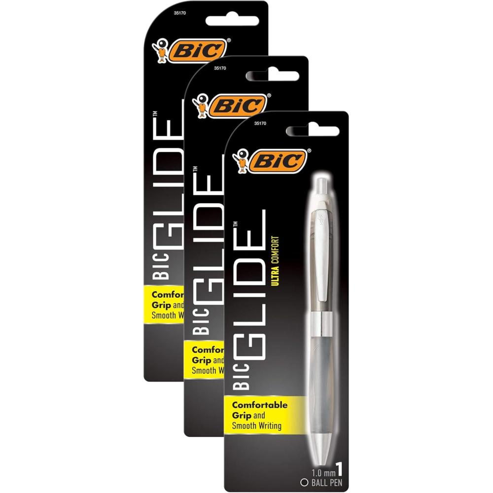 imageBIC Glide Ultra Comfort Retractable Ballpoint Pens Medium Point 10mm Black Assorted Barrel Colors 1Count Pack1 Count Pack of 3