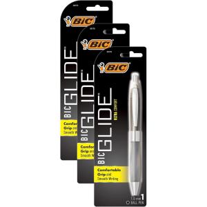 imageBIC Glide Ultra Comfort Retractable Ballpoint Pens Medium Point 10mm Black Assorted Barrel Colors 1Count Pack1 Count Pack of 3