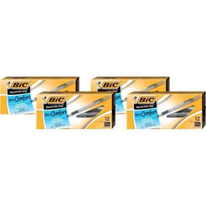 imageBIC Round Stic Grip XtraComfort Ballpoint Pens Medium Point 12 mm Gray Barrel Black Ink Pack Of 12 Pens12 Count Pack of 4