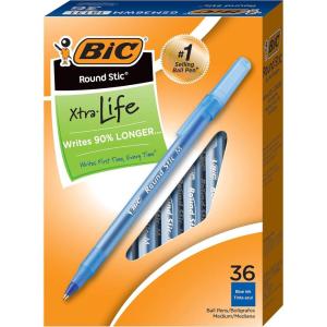 imageBIC Round Stic Xtra Life Blue Ballpoint Pens Medium Point 10mm 36Count Pack of Bulk Pens Flexible Round Barrel for Writing Comfort No 1 Selling Ballpoint Pens8