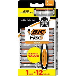 imageBIC Flex 5 Refillable Razors for Men LongLasting 5 Blade Razors for a Smooth and Comfortable Shave 1 Handle and 12 Cartridges 13 Piece Shaving KitBlack