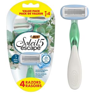 imageBIC Soleil Escape Womens Disposable Razors With 5 Blades for a Sensorial Experience and Comfortable Shave Pack of Jasmine ampamp Eucalyptus Scented Handle Shaving Razors for Women 4 Count
