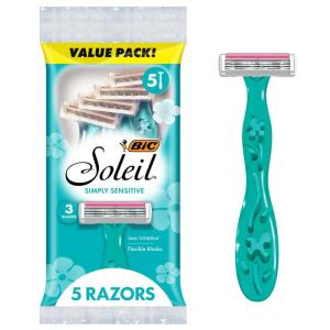 imageBIC Soleil Simply Sensitive Womens Disposable 3 Blade Razors Soothing Moisture Strip 5Count Pack