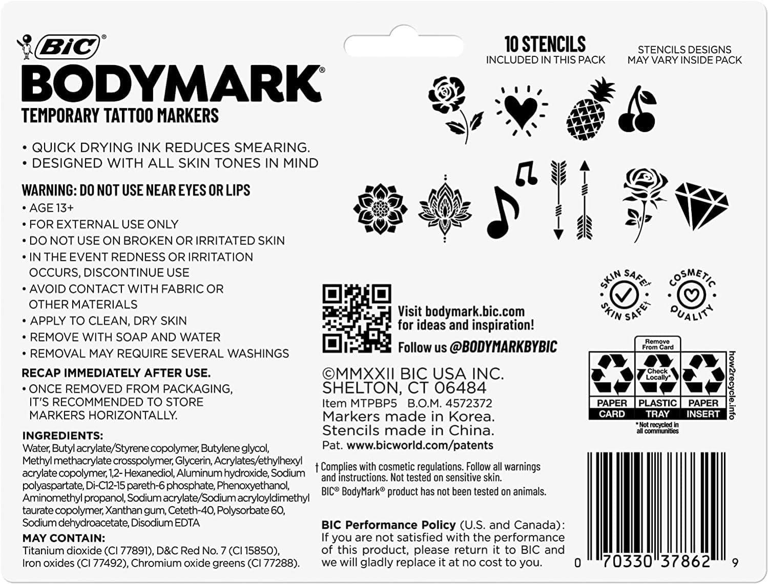 imageBIC BodyMark Body Art Markers Pastel Pop Flexible Brush Tip 5Count Pack of Assorted Colors SkinSafe Cosmetic Quality