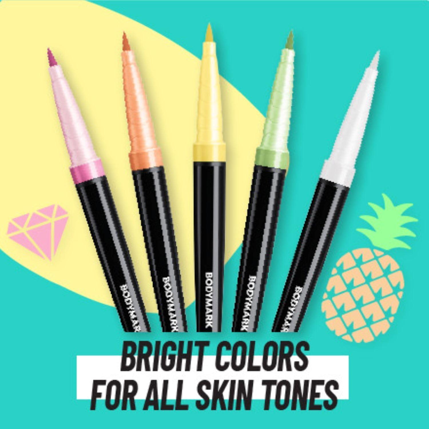 imageBIC BodyMark Body Art Markers Pastel Pop Flexible Brush Tip 5Count Pack of Assorted Colors SkinSafe Cosmetic Quality