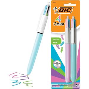 imageBIC 4Color Fashion Ballpoint Pens Medium Point 10mm 4 Colorful Inks in One Multicolor Pen 2Count Pack